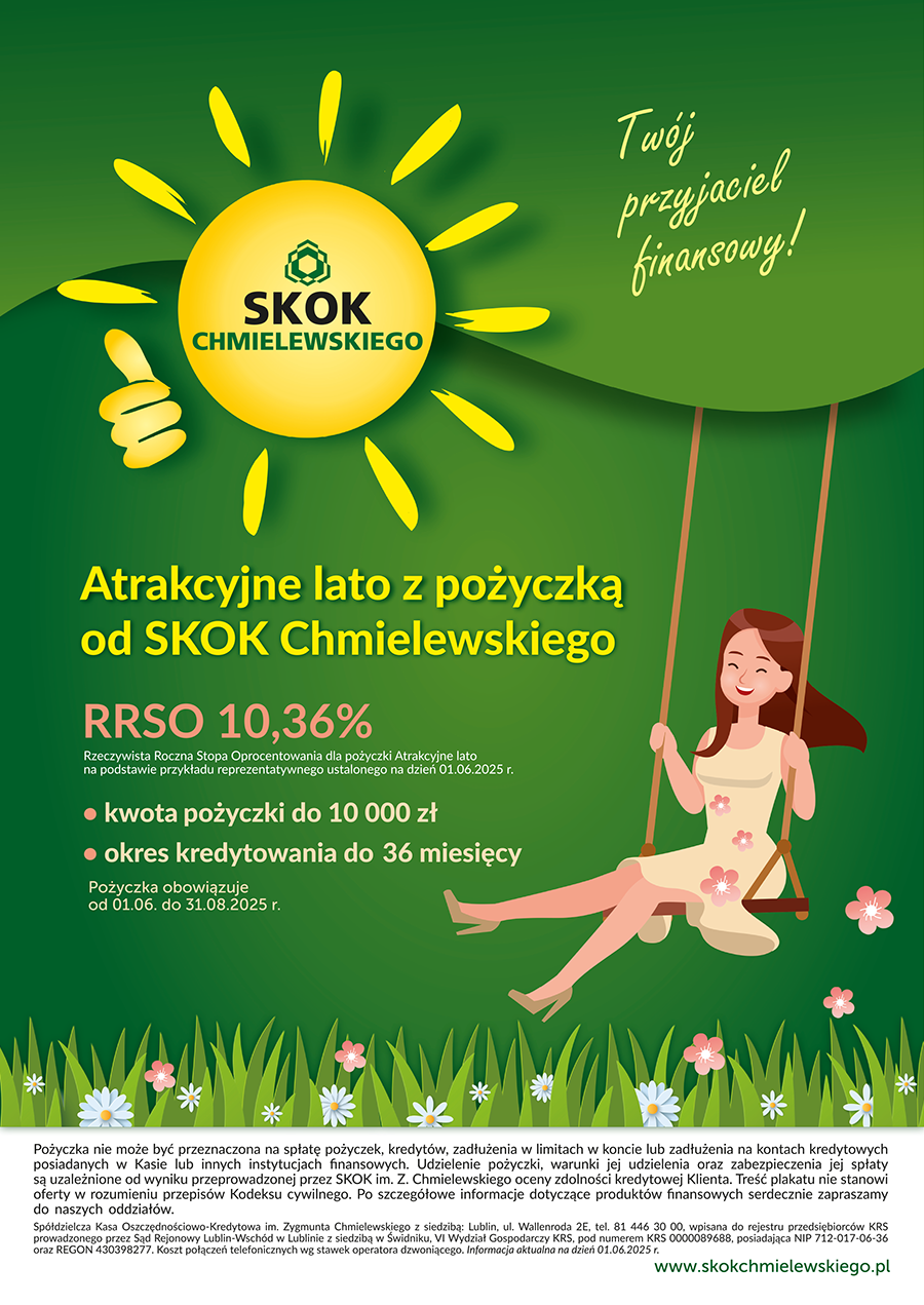Plakat z pożyczką w SKOK Chmielewskiego - Atrakcyjne lato