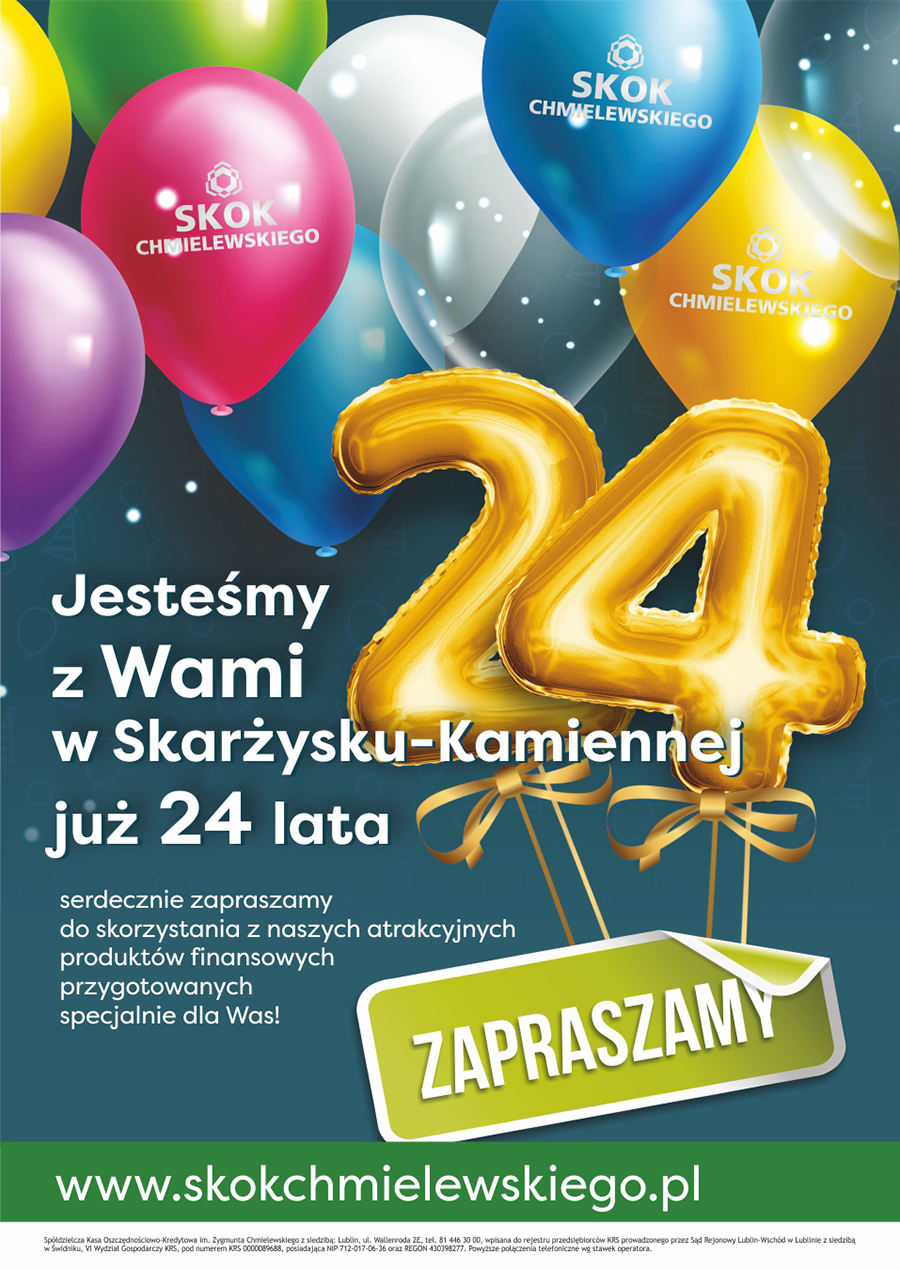 Plakat - 24 lata SKOK Chmielewskiego w Skarżysku-Kamienna