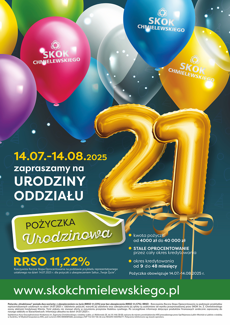 Plakat urodzinowy SKOK Chmielewskiego Starachowice - 21 lat