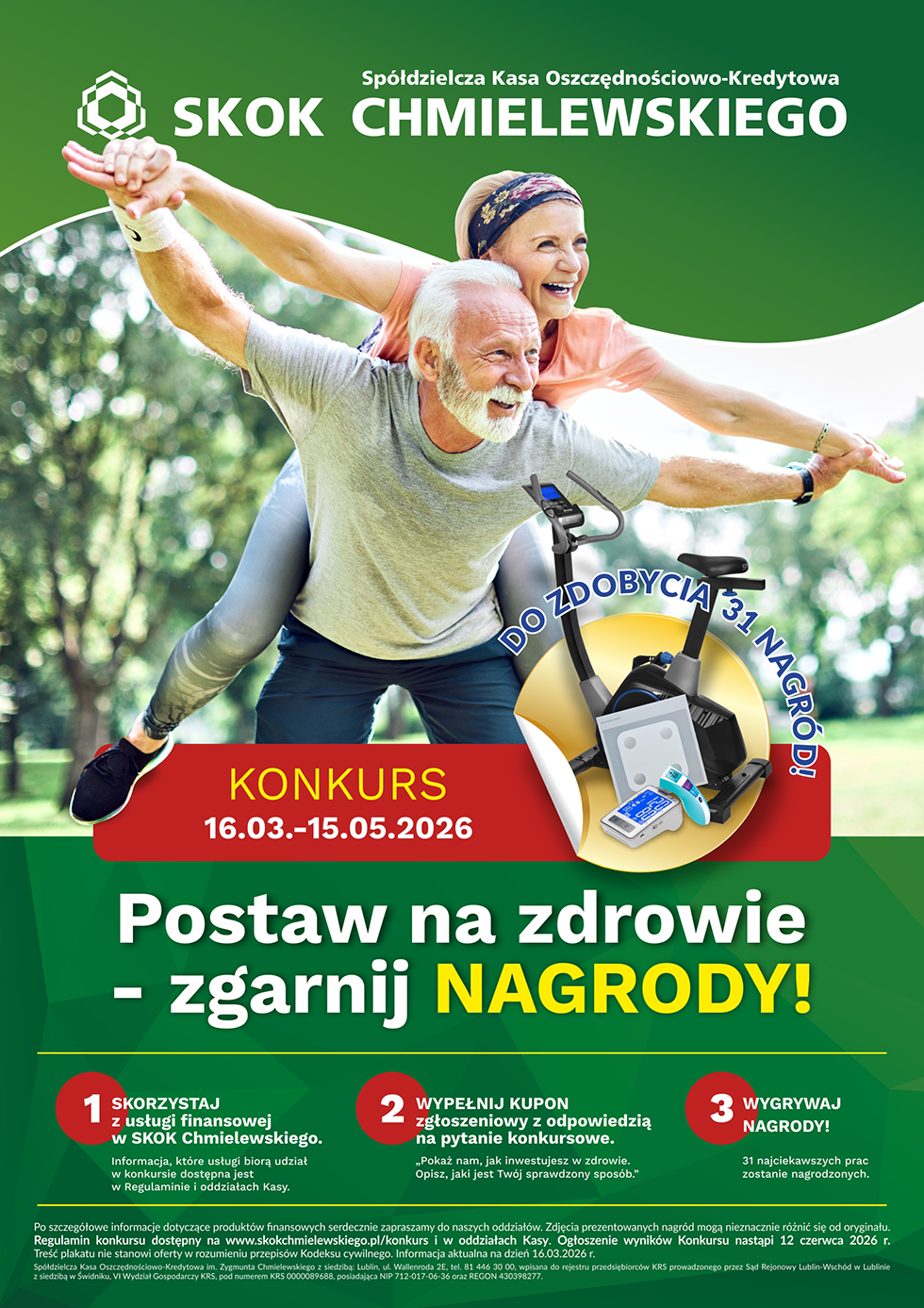 Plakat konkursu Postaw na zdrowie z aktywną parą na tle przyrody