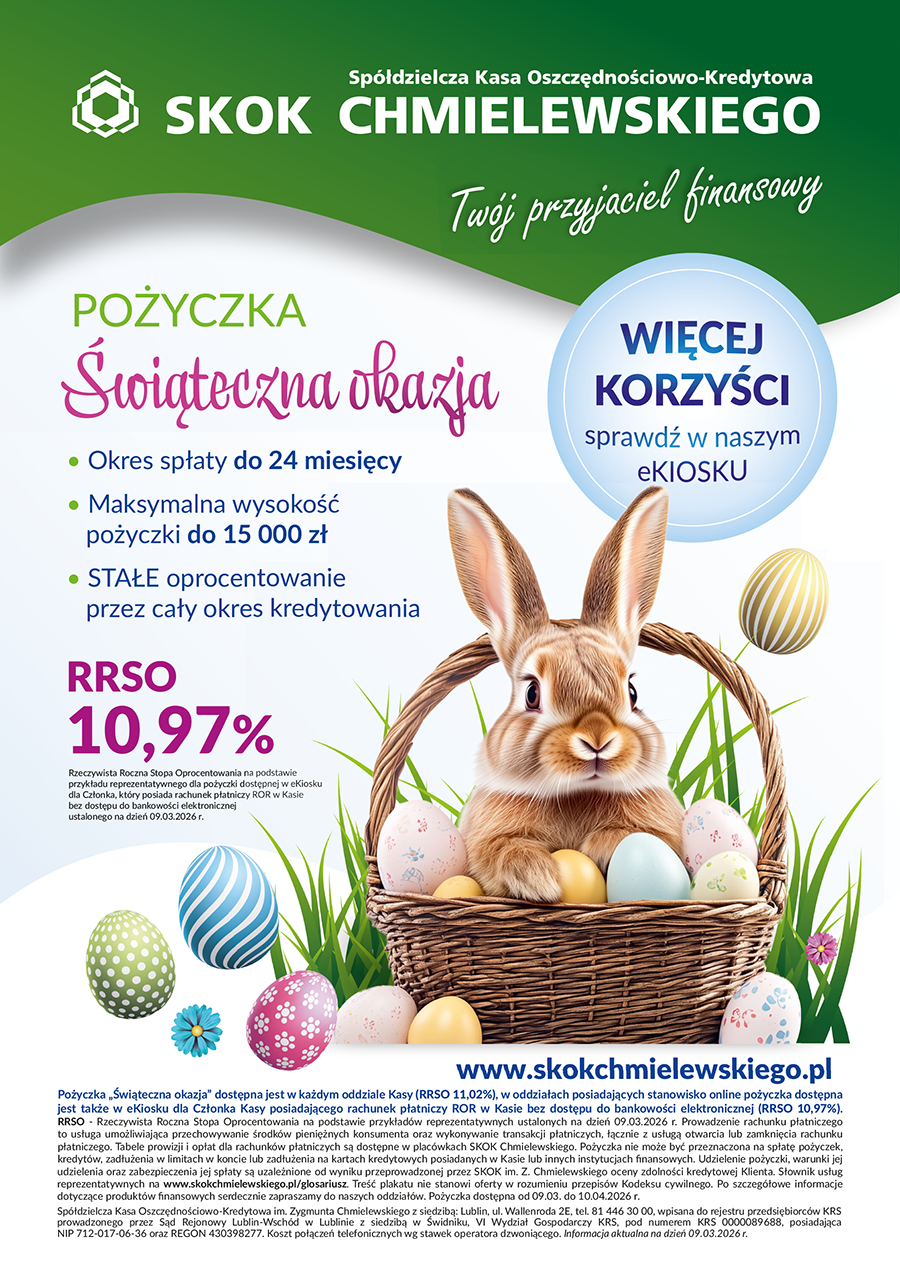 Plakat do pożyczki z zającem wielkanocnym